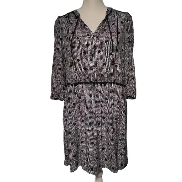 Maeve Galen Dress Black and White Herringbone Print with Polka Dots Size Medium - Picture 1 of 13
